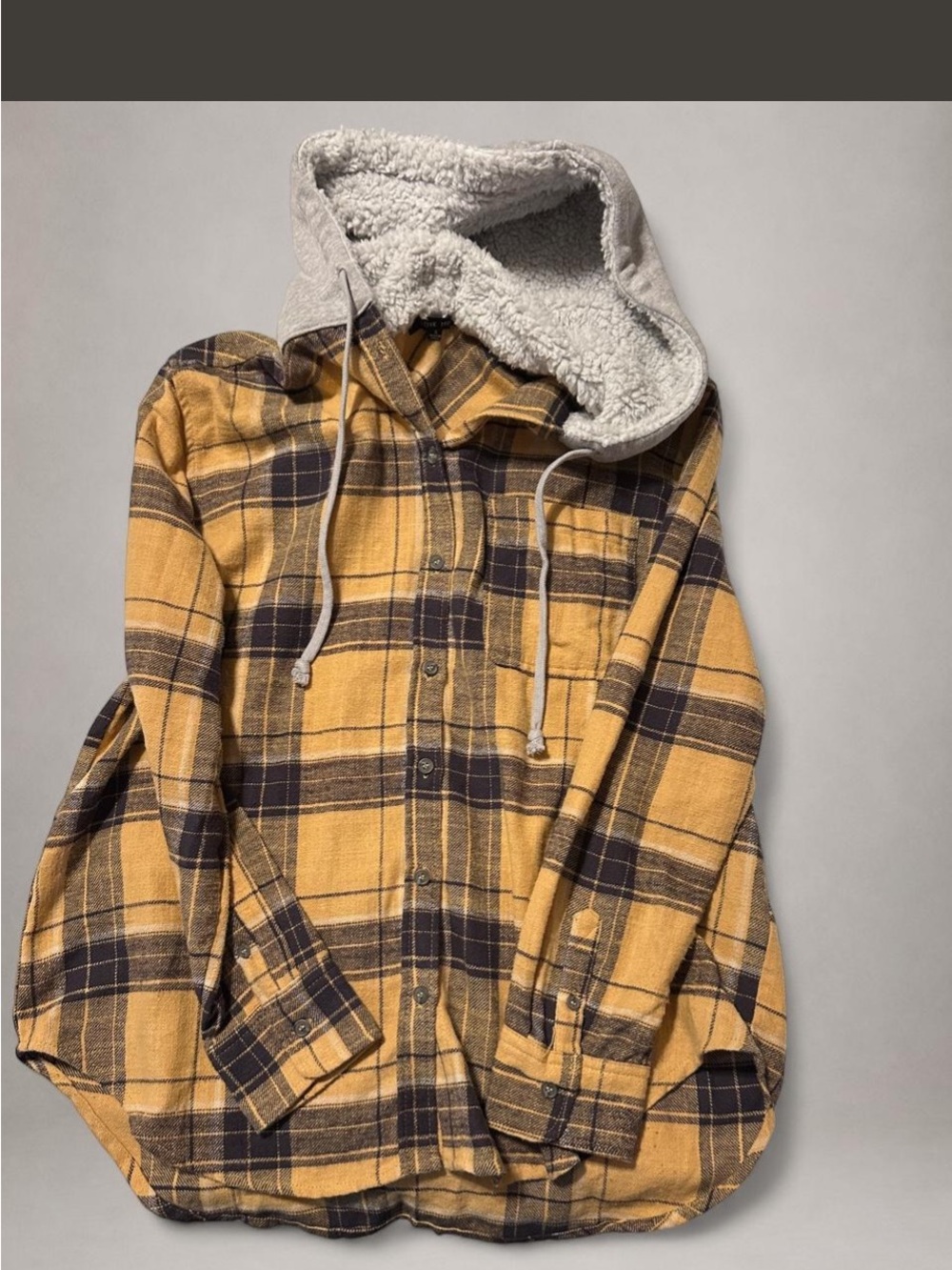 Love Tree Yellow & Black Plaid Sherpa Hoodie Jacket
